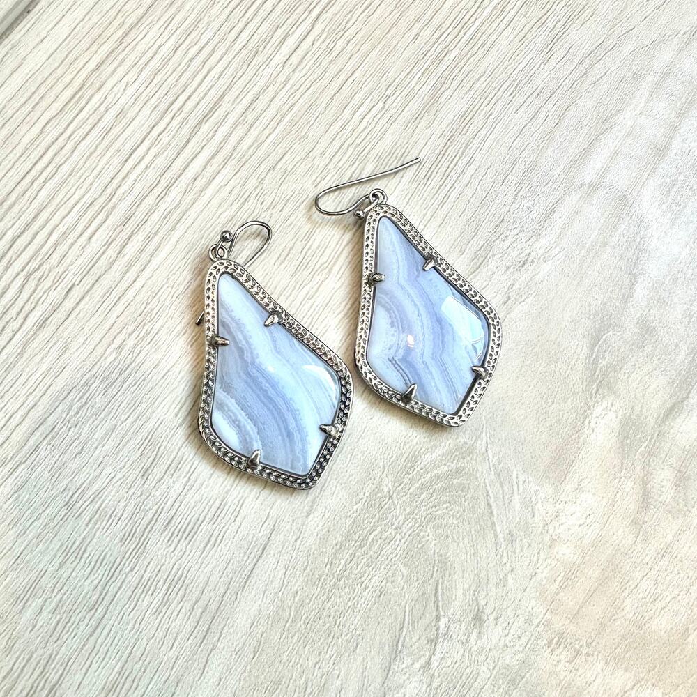 Kendra Scott Alex blue lace agate silver diamond drop dangle earrings